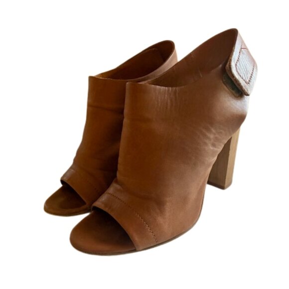 VINCE Cognac Peep-toe Slingback Mule with Wooden Heel | 4.5” Heel | Sz 8.5 - Picture 1 of 16